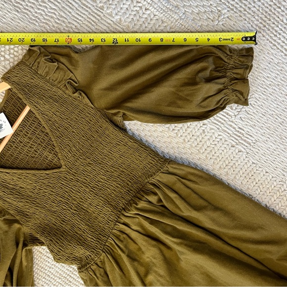 MADEWELL Lucie V-neck Smocked Olive Green Mini Dress w/ Ruffle | women’s small - Picture 12 of 14